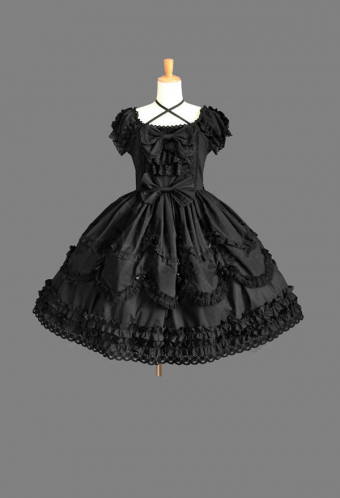 Gothic Lolita Dress Palace Style Black Cotton Fabric Dress