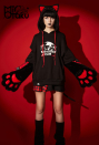 Emily the Strange Black Red Graphic Halloween Costume Bad Kitten Club Cat Pullover Hoodie with Paw Gloves