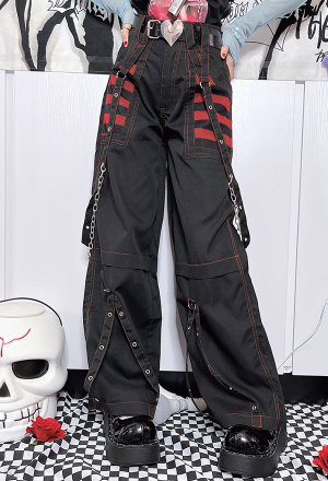 Women Grunge Black Chain Decorated Y2K Cargo Pants Streetwear