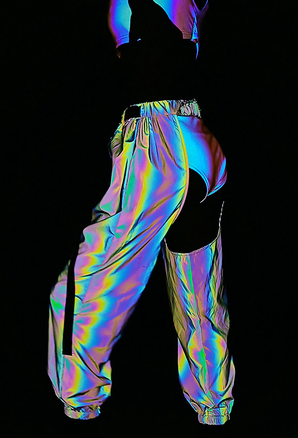 Cyberpunk Girl Colorful Reflective Cutout Overalls Sexy Trousers