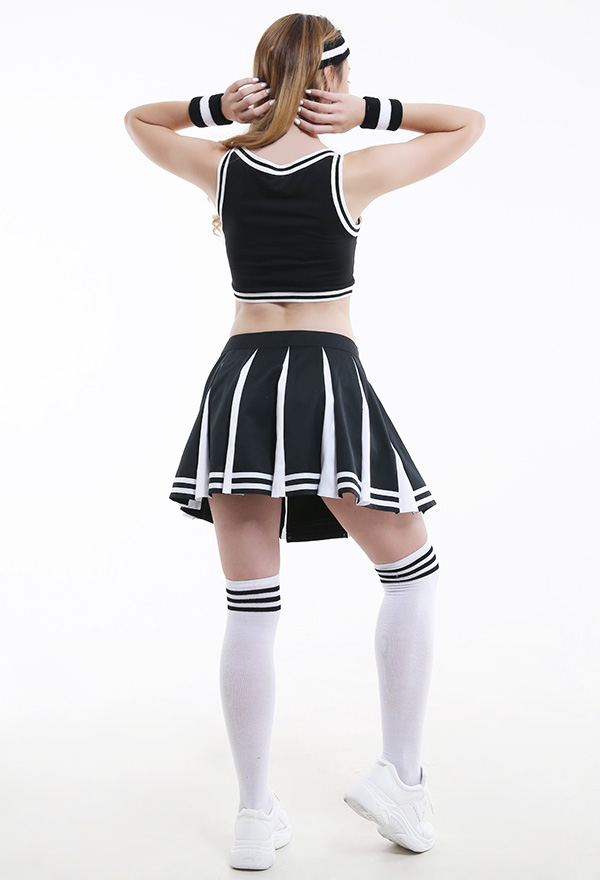Women Daddy Pattern Party Uniform Black and White Spandex Cheerleader Halloween Performance Costume