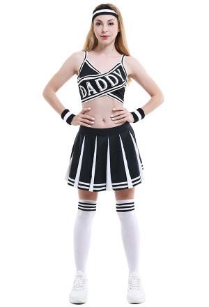 Women Daddy Pattern Party Uniform Black and White Spandex Cheerleader Halloween Performance Costume