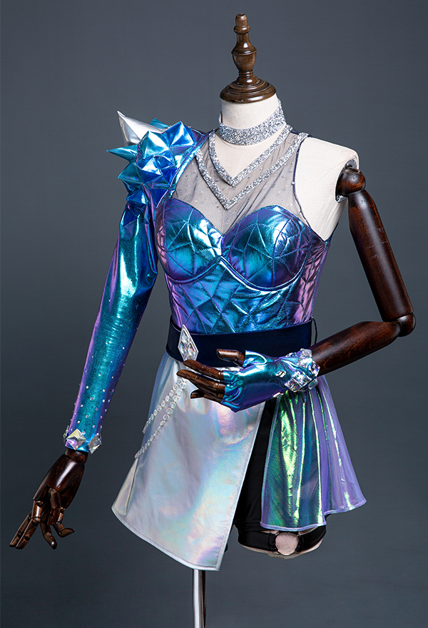Ahri Halloween Women Blue Shiny Reflective Leather Cosplay Costume