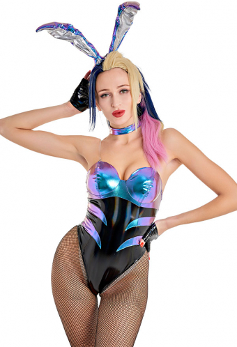 Cyber Bunny KDA Akali Sexy Bodysuit Pastel Black High Cut Lingerie