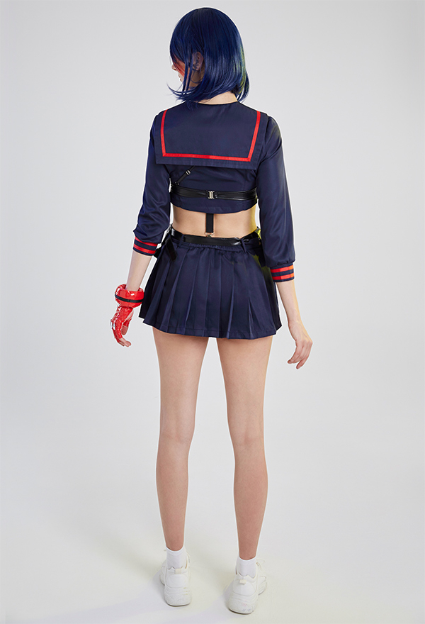 Transfer Student Ryuko Women Gothic Navy Blue Long Sleeve Shirt and Skirt Set