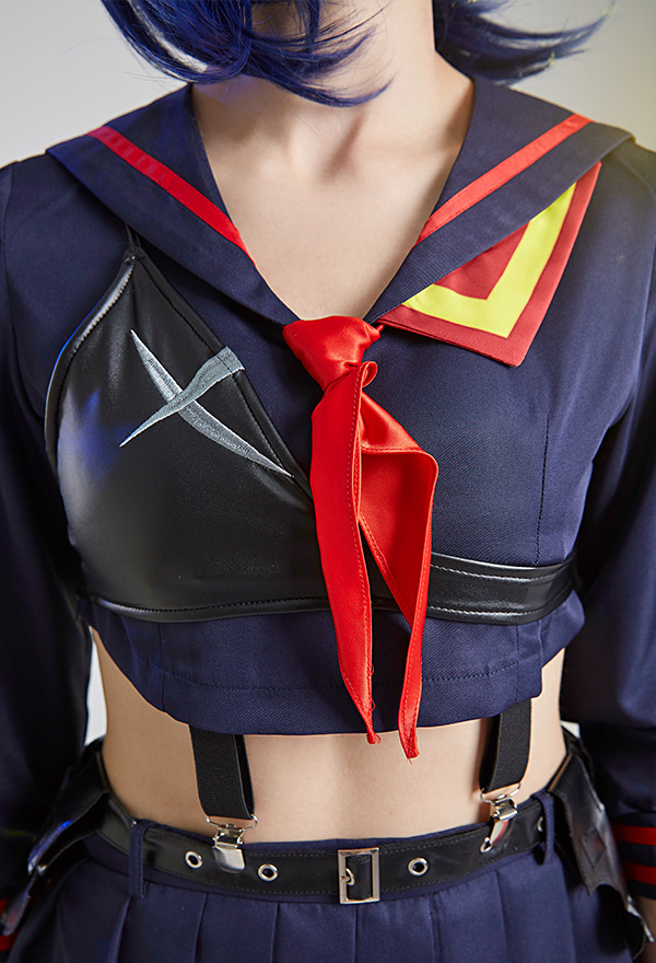 Transfer Student Ryuko Women Gothic Navy Blue Long Sleeve Shirt and Skirt Set