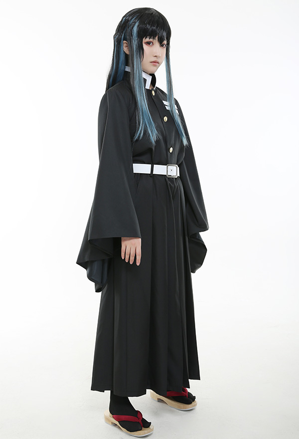 Captain Kendo Uniform Black Polyester High Collar Button Up Halloween Costume with Belt