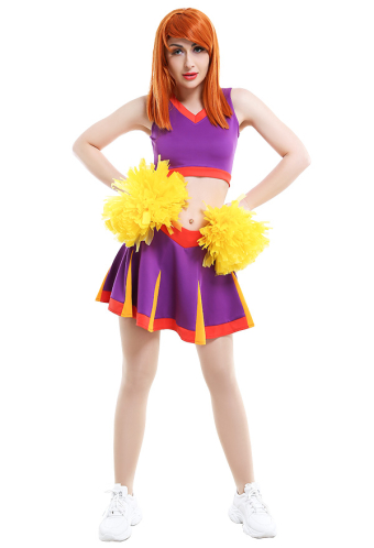 Women Halloween Purple Orange Crop Top High Waist Skirt Cheerleader Costume
