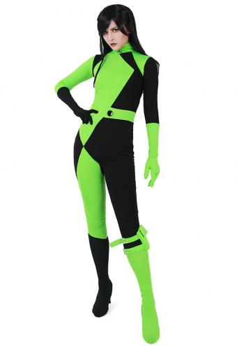 Gothic Dazzling Party Wear Bodysuit Green and Black Spandex Long Sleeve Jumpsuit Halloween Costume