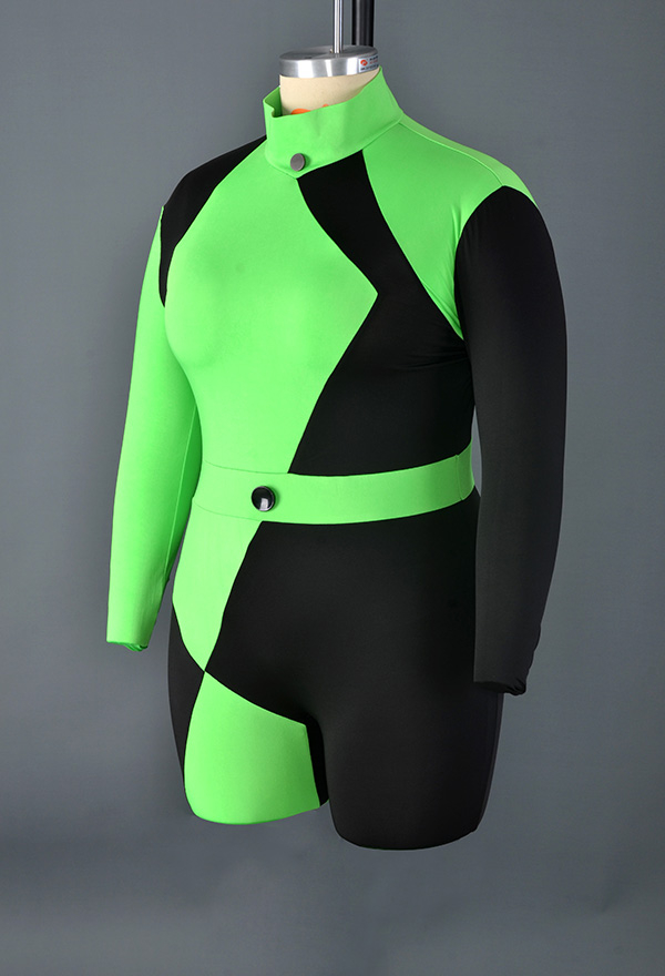 Plus Size Gothic Dazzling Party Wear Bodysuit Green and Black Spandex Long Sleeve Jumpsuit Halloween Costume
