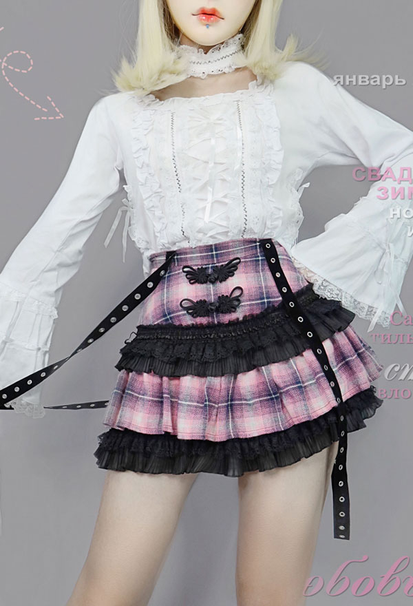 Mall Goth Girl Summer Aesthetic Cake Skirt Punk Style Pastel Polyester Black Lace Stitching Pleated Miniskirt