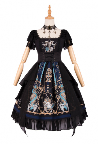 Gothic Lolita Salvation from God Dress Black OP with Necklace and Corset