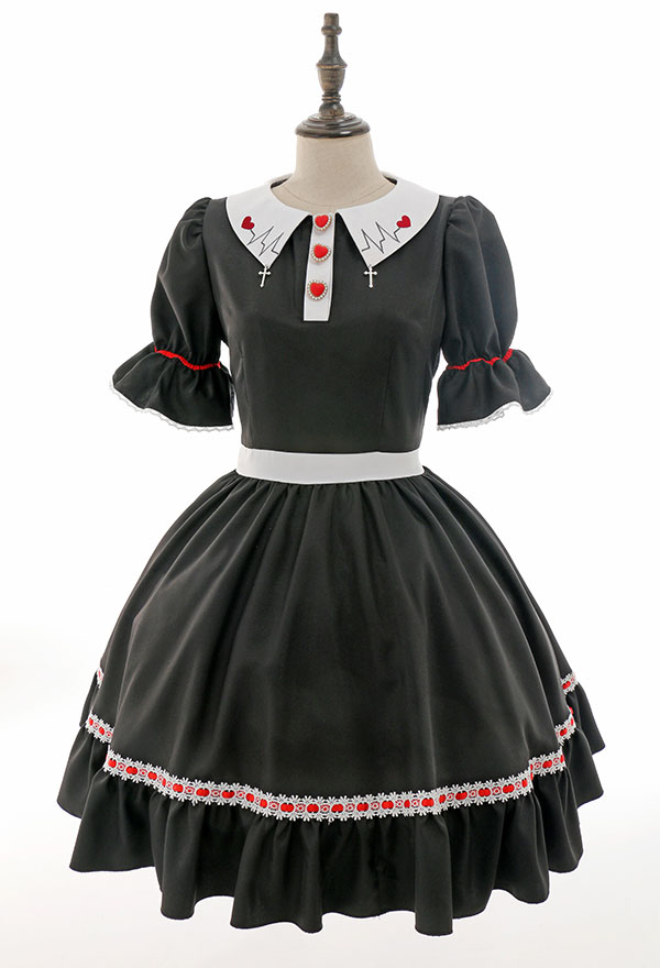 Bloody Maid Gothic Long Sleeves Bow Decorated Dress and Apron Halloween Costume