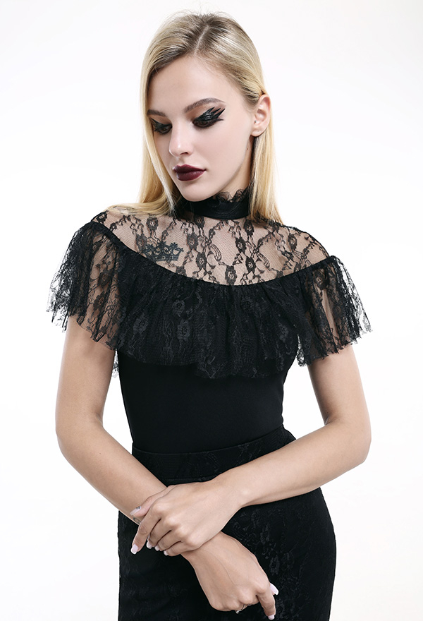 Gothic Vampire Sincere Promise Bridesmaid Dress Black Spandex Elegant Off Shoulder Lace Cape Fishtail Halloween Wedding Costume