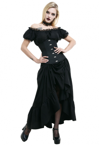 Pirate Costumes Gothic Bliss My Dear Steampunk Bridesmaid Dress Black Chiffon High-low Off Shoulder Dress Costume with Corset