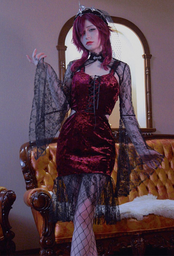 Victorian Rosy Stunner Vampire Bridesmaid Dress Gothic Velvet Red Golden Diamond Sleeveless Burgundy Mermaid Dress for Wedding