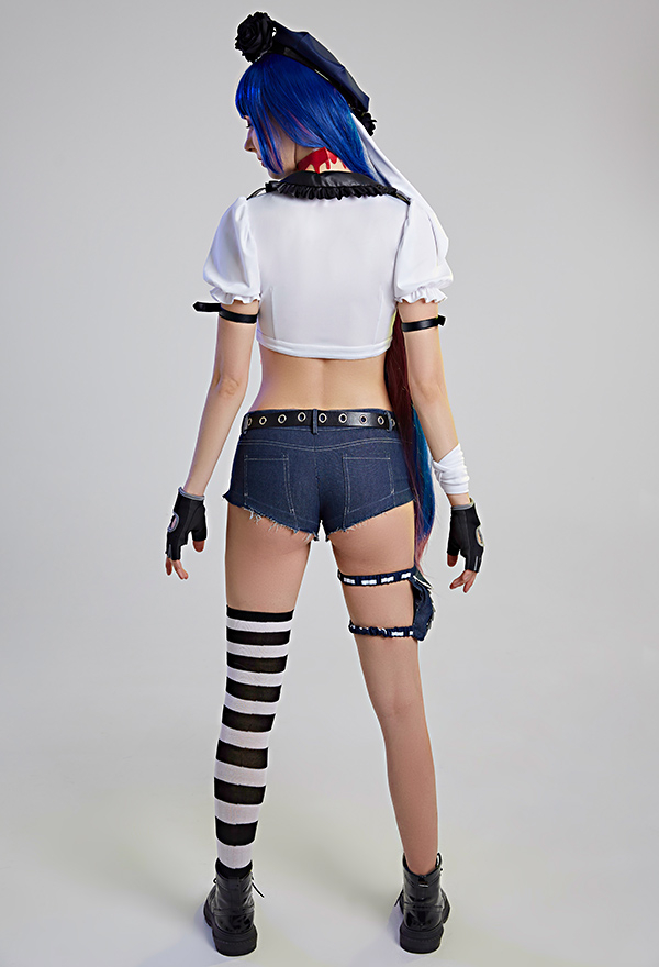 Anime Police Officer Cosplay Costume Top and Shorts Cosplay Set with Stocking