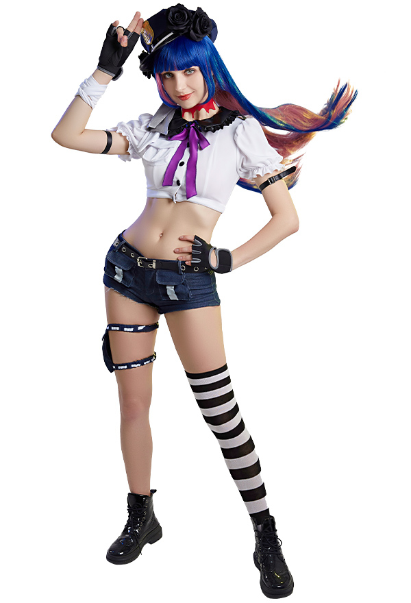 Anime Police Officer Cosplay Costume Top and Shorts Cosplay Set with Stocking