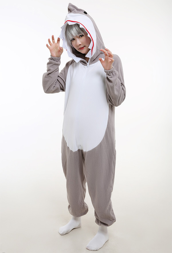 Animal Cartoon Shark Onesie Pajamas Cute Style Polar Fleece Long Sleeve Hooded Jumpsuit Christmas Costume