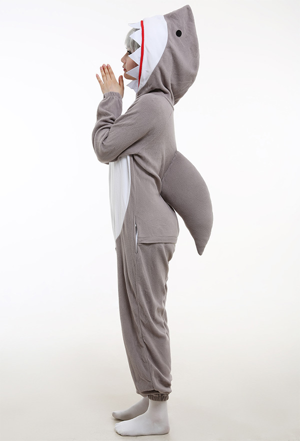Animal Cartoon Shark Onesie Pajamas Cute Style Polar Fleece Long Sleeve Hooded Jumpsuit Christmas Costume