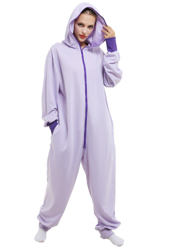 Kawaii Onesie Pajamas Purple Polyester Zipper Long Sleeved Hooded Christmas Costume Sleepwear for Women