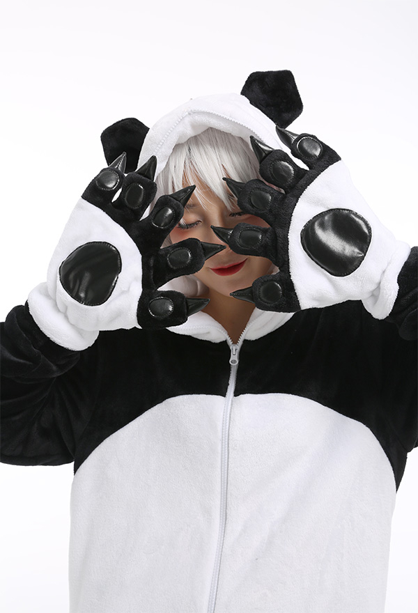 Adult Onesie Angry Panda Halloween Pajama Costume Black and White Polyester One-Piece Sleepwear Kigurumi for Women
