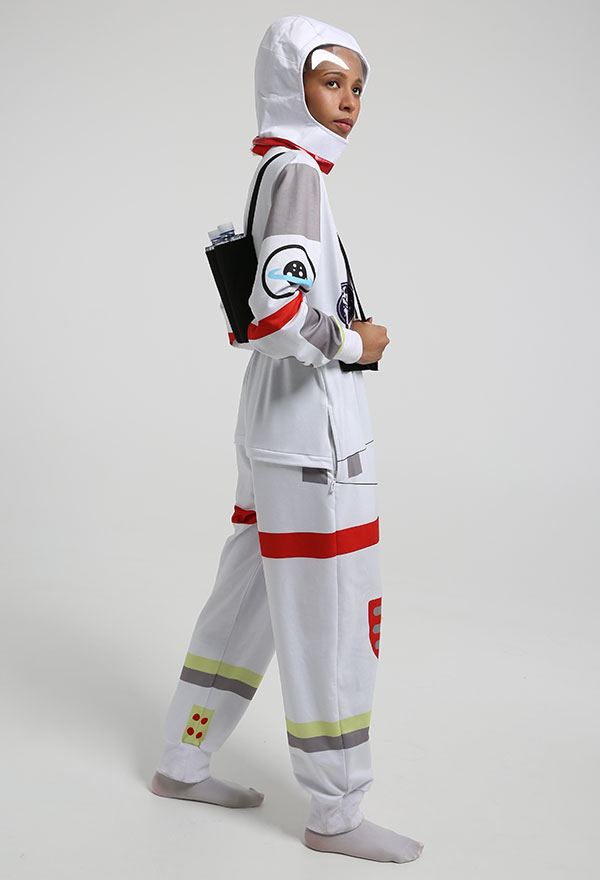 Women Novelty Spaceman Onesie Christmas Pajama Costume Spandex Astronaut Hooded Jumpsuit with Helmet Backpack