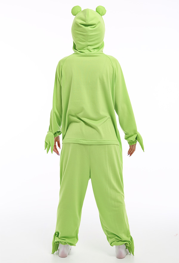 Women Cartoon Animal Onesie Kigurumi Green Polyester Zipper Long Sleeve Cute Frog Christmas Pajama Costume