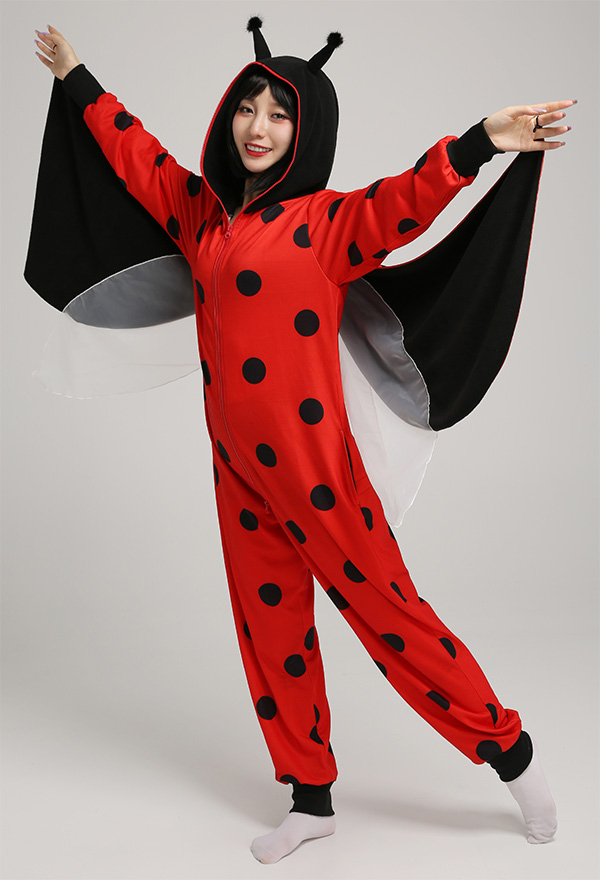 Misty Forest Animal Adult Onesie Pajama Kigurumi Cute Style Black and Red Polyester Ladybug Pajamas Halloween Christmas Costume for Women