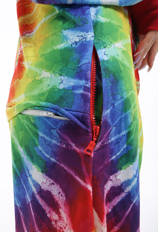 Pride Fashion Women Spinning Rainbow Print Hooded Onesie Pajama for Adult