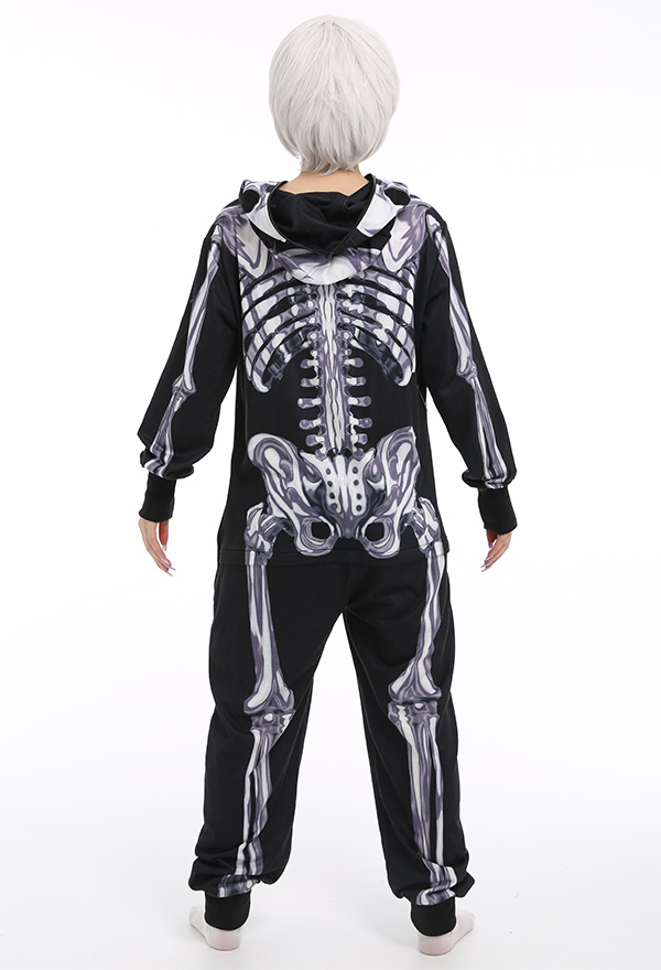 Skeleton Halloween Pajama Costume Demon Series Unisex Onesie Kigurumi Gothic Dark Style Polyester Long Sleeve Silver Skeleton Digital Printing Pajama Jumpsuit