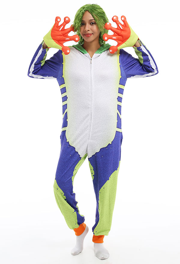 Adult Animal Cartoon Tree Frog Shape Halloween Onesie Pajama Cute Style Polyester Long Sleeve Jumpsuit for Women