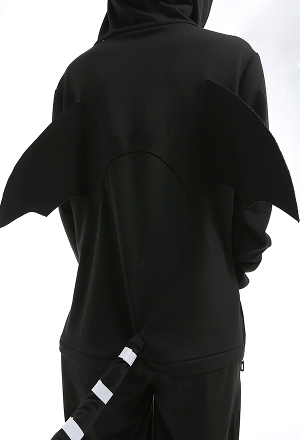 Animal Dark Witch Cat Shape Onesie Pajamas Black Polyester Long Sleeve Hooded Jumpsuit Halloween Costume for Women