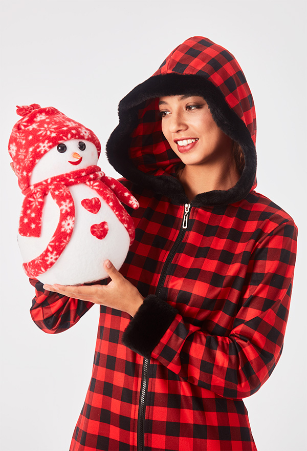 Adult Christmas Black and Red Plaid Nightdress Sleepwear Polyester Cozy Long Sleeve Dress Costume Outfits