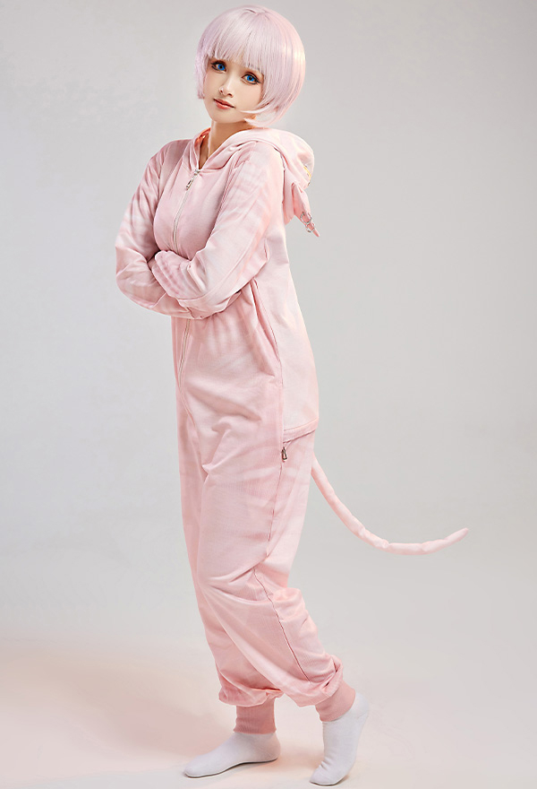 Women Halloween Pink Sphynx Cat Hooded Onesie Pajama