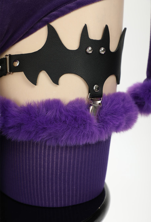 Purple Ghost Purple Sexy Romper Bodysuit Plush Hooded and Socks with Belt and Tail