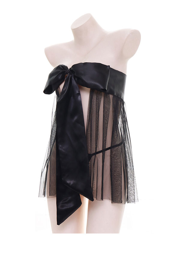 Kawaii Sheer Dress Sexy Bowknot Lingerie Set
