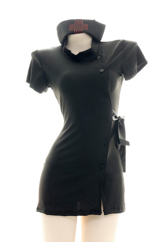 Gothic Kawaii Nurse Uniform Dress Black Sexy Milk Silk Nightgown