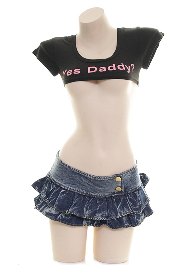 Kawaii Super Short T-shirt Sexy Cotton Yes Daddy Top