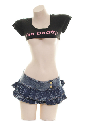 Kawaii Super Short T-shirt Sexy Cotton Yes Daddy Top