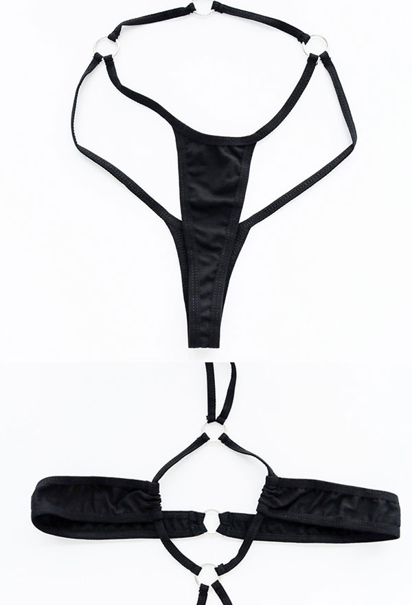 Gothic Sexy Hot Fancy One-Piece Lingerie Black Cotton Ring Joint String Neck Halter Lingerie