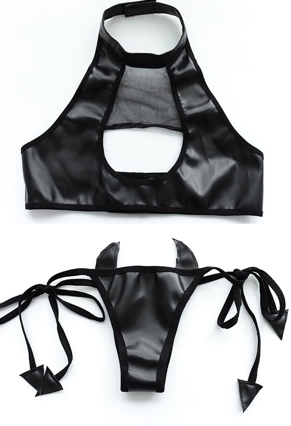 Kawaii Sleepwear Lingerie Set Japanese Style Black Bat Backless Hollow Heart Sleepwear