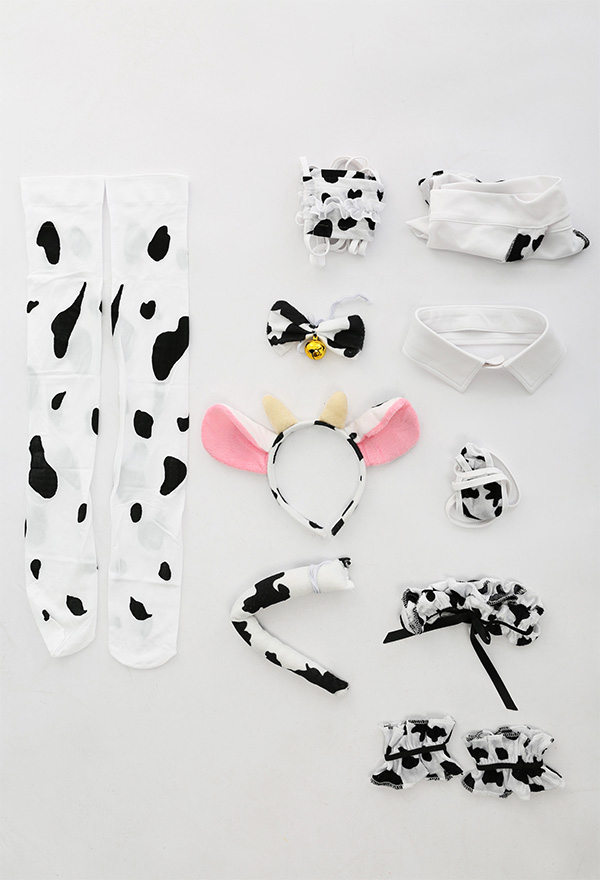 ZEAL FOR YOU Women Sexy Cow Pattern Maid Uniform Cute Style Hollowed Breast Tube Top and Thong