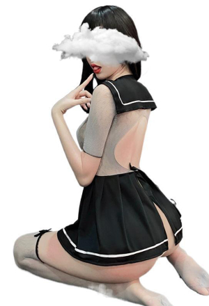 Woman Sexy JK Bodysuit Black Hollow Self-Transparent Uniform Set