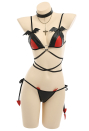 Gothic Devil Sexy Bandage Lingerie Set Bat Style Black and Red PU Leather Bat Wings Decorated Top and Thong with Stockings