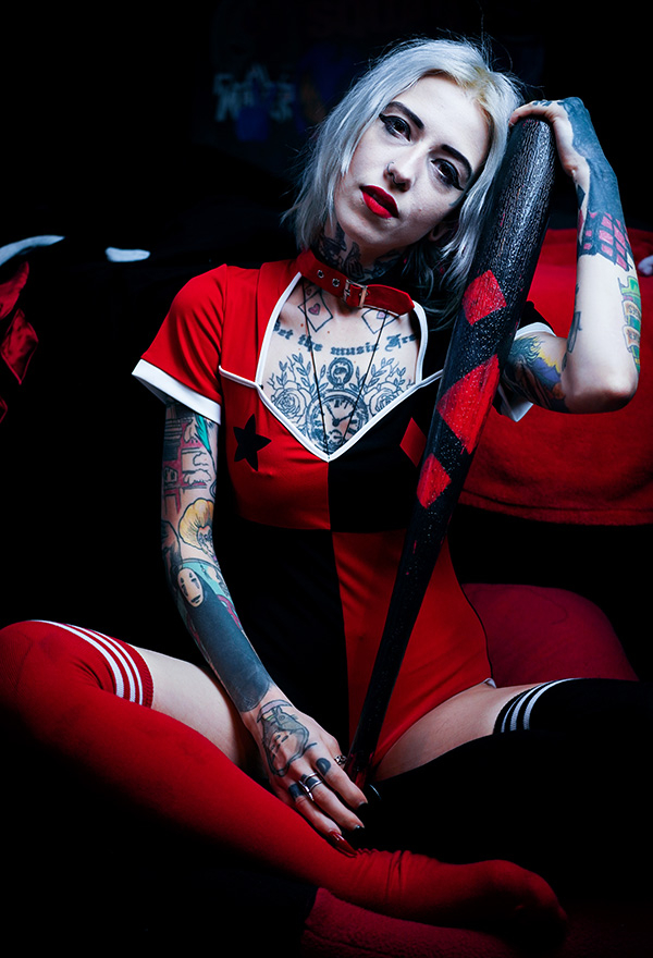Dark Cure Women Gothic Black Red Short Sleeves Bodysuit