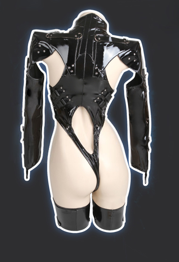 Type B Gothic Black PU Long Sleeve Three-Point Sexy Lingerie Set