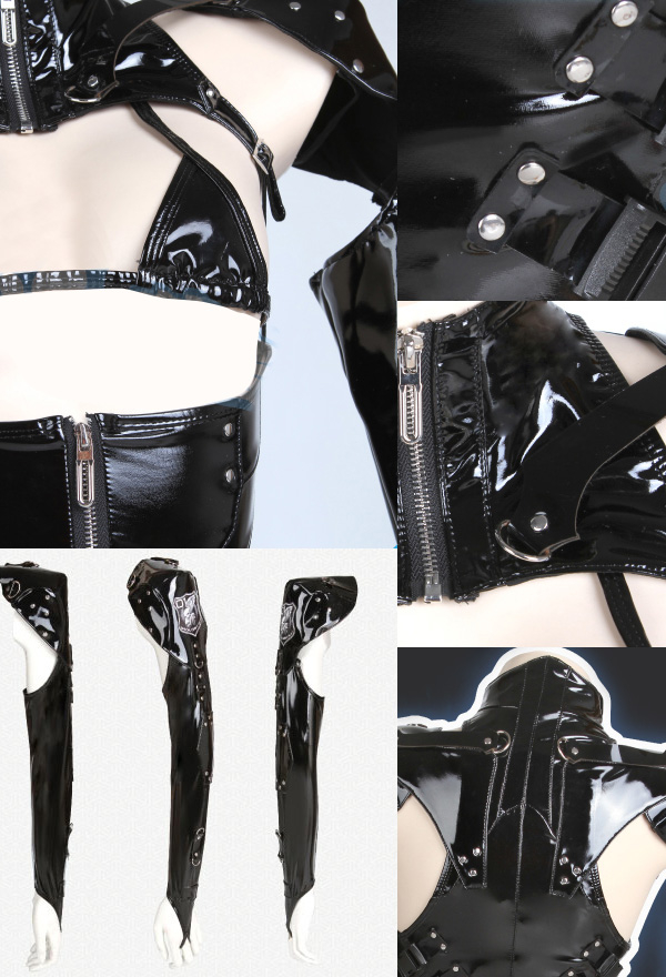 Type B Gothic Black PU Long Sleeve Three-Point Sexy Lingerie Set