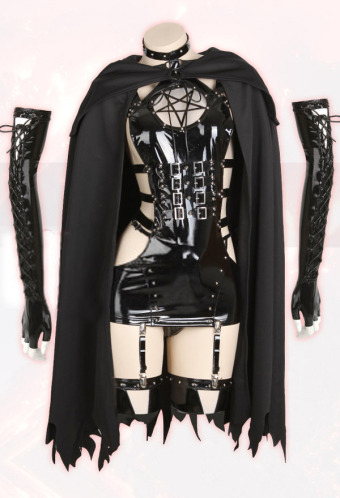 Satan's Kiss Gothic Black Cutout PU Strappy Buckle Decorated Sexy Lingerie Dress