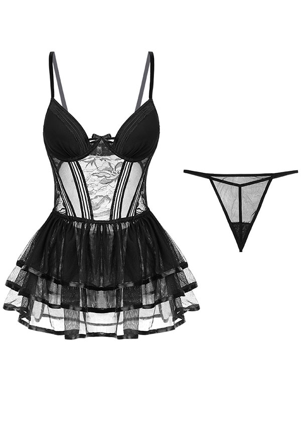 Lost Cherry Gothic Ballet Style Black Sexy Lace Decorated Lingerie Set